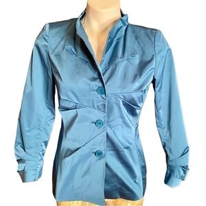 Lafayette 148 New York Vintage Blazer Jacket Peacock Blue Fitted Button  2